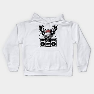 Retro Christmas Reindeer Santa Hat Kids Hoodie